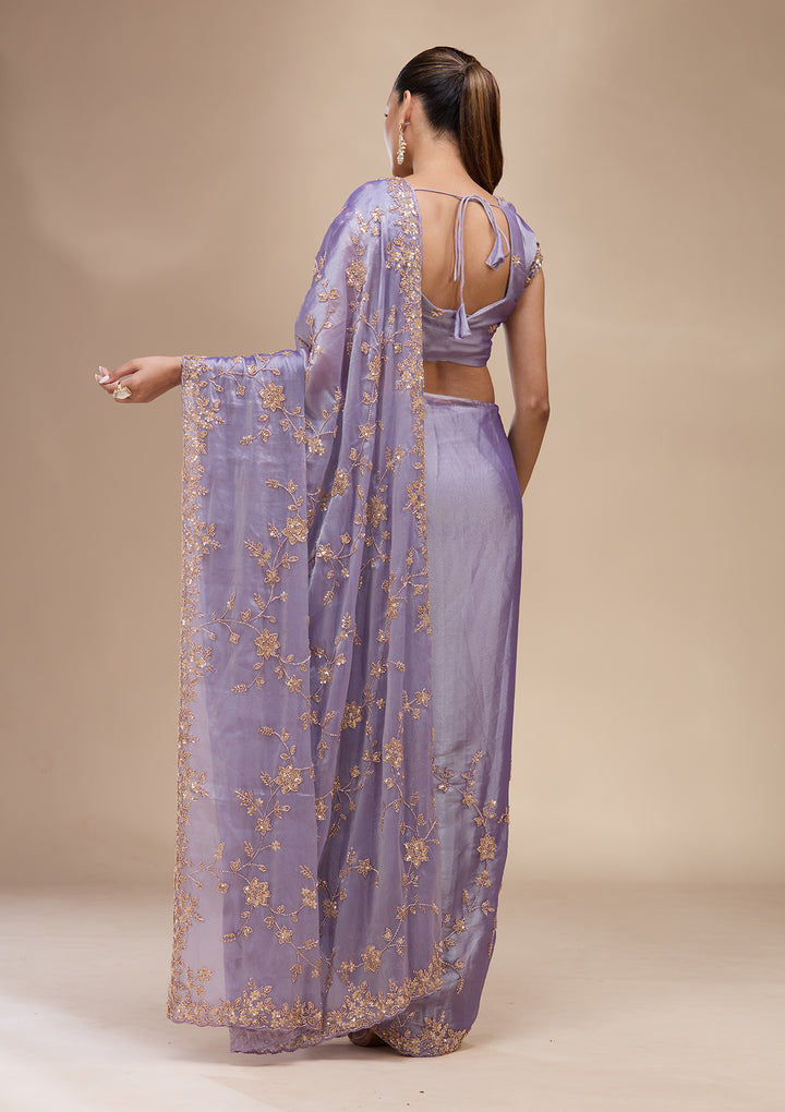 Lavender Cutdana Tissue Saree