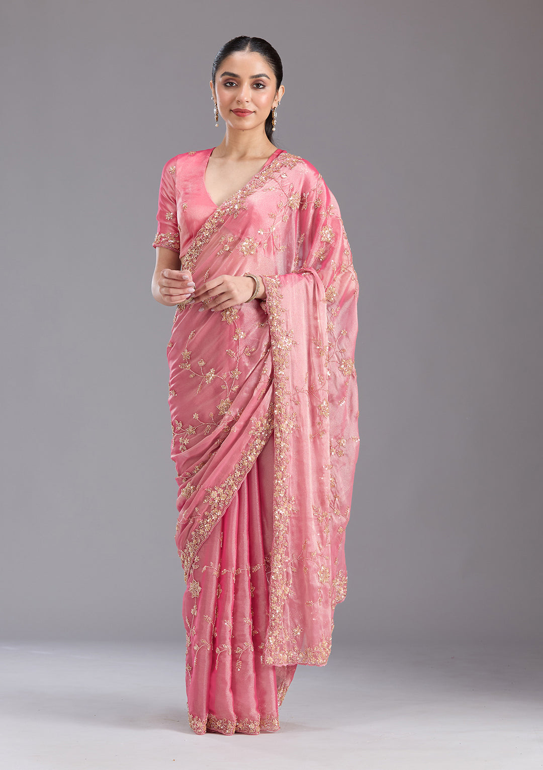 Pink Cutdana Tissue Saree