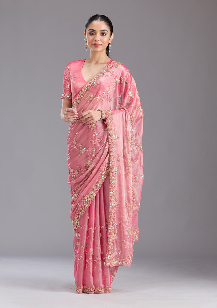 Pink Cutdana Tissue Saree