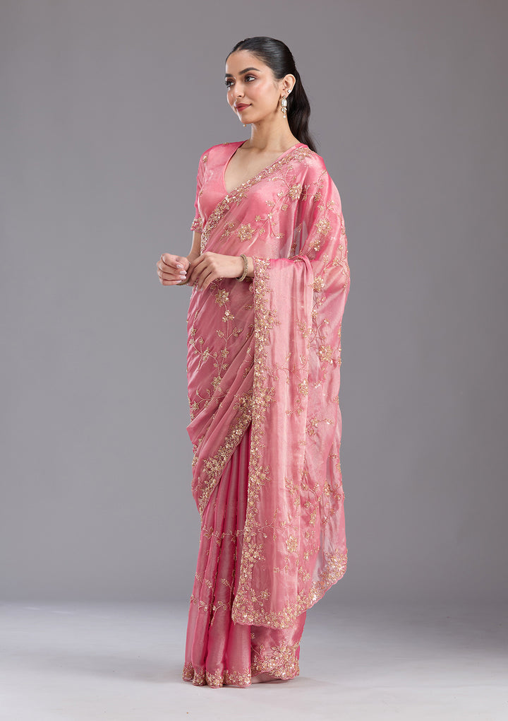 Pink Cutdana Tissue Saree