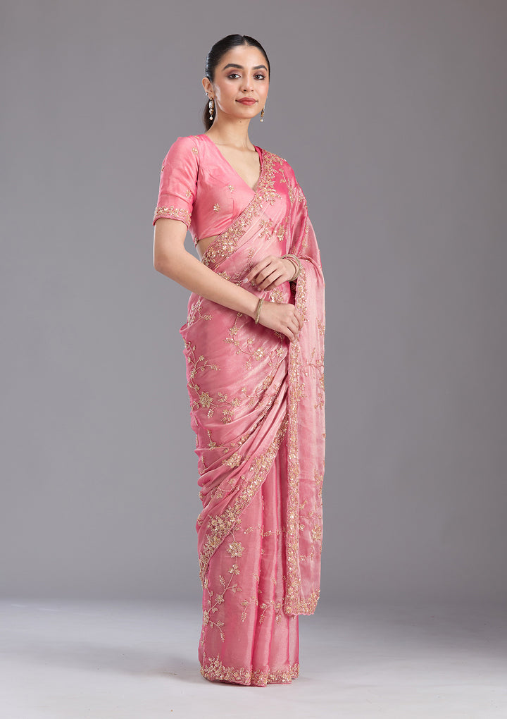 Pink Cutdana Tissue Saree