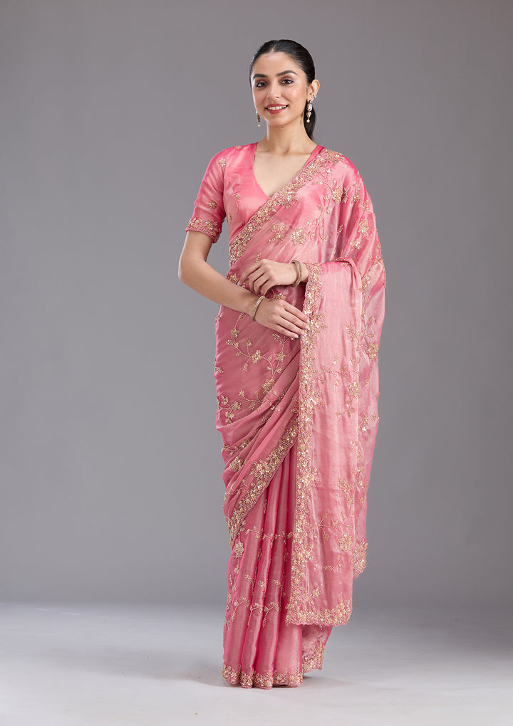 Pink Cutdana Tissue Saree