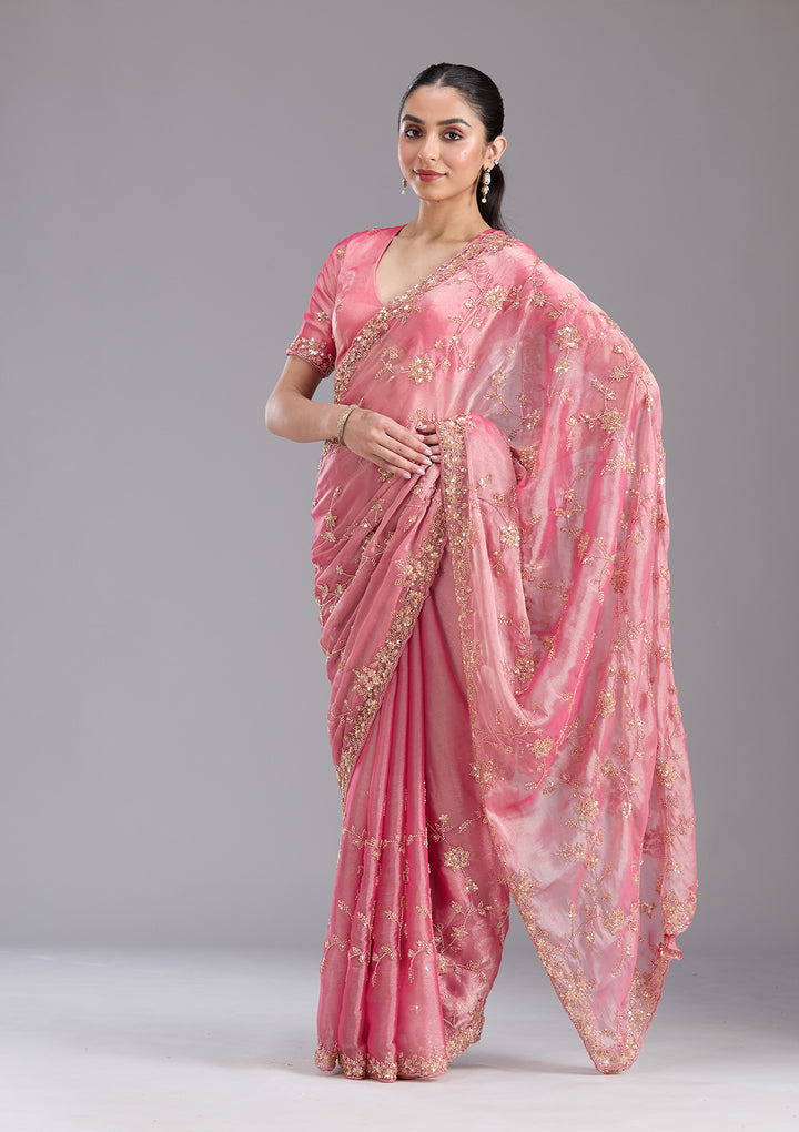 Pink Cutdana Tissue Saree