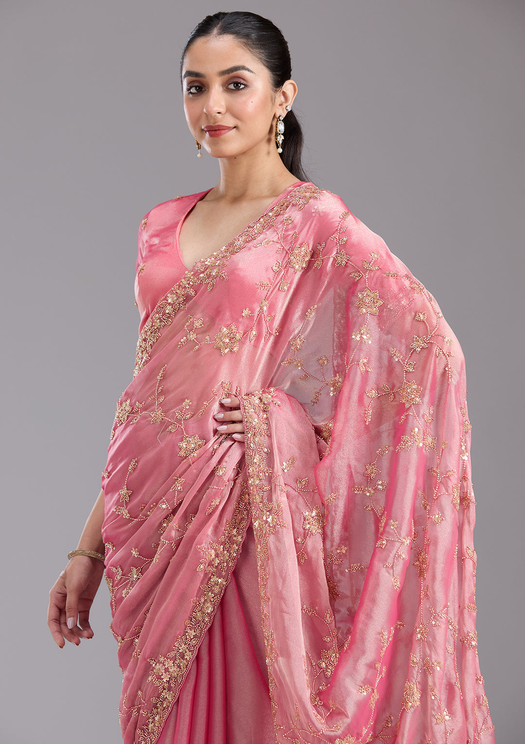 Pink Cutdana Tissue Saree