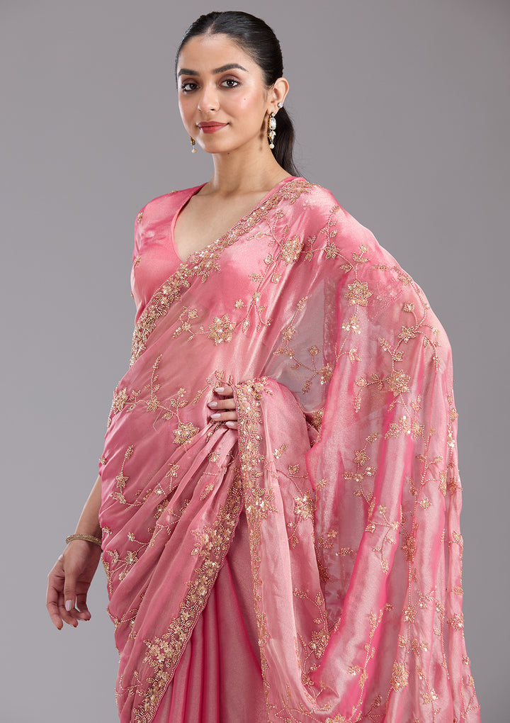 Pink Cutdana Tissue Saree