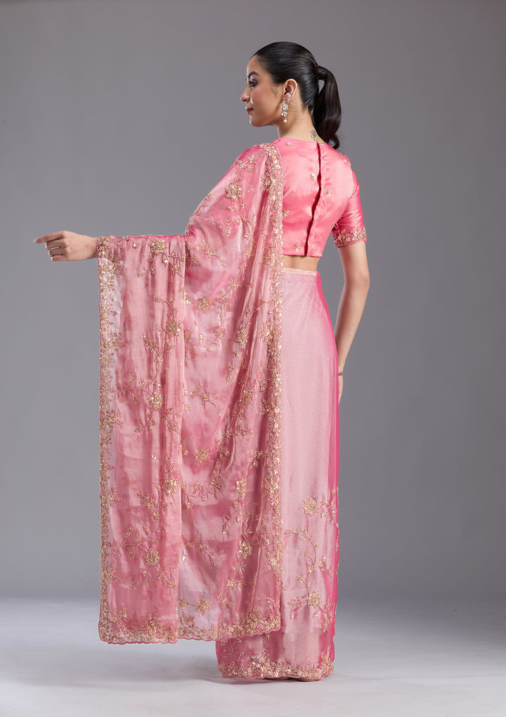 Pink Cutdana Tissue Saree