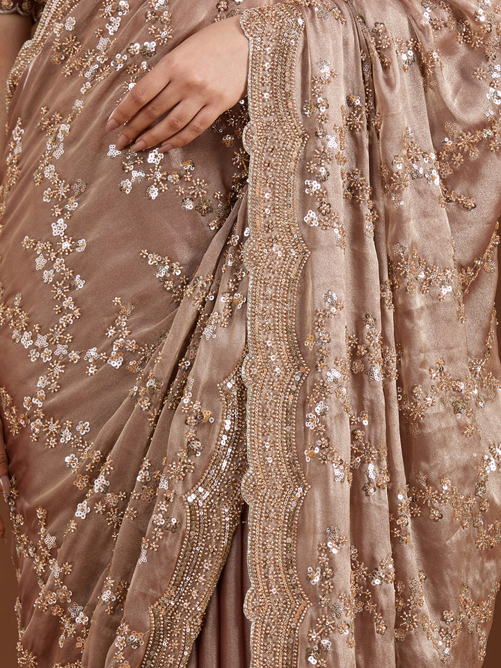 Light Brown Cutdana Tissue Saree
