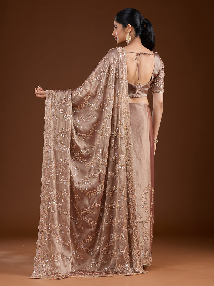 Light Brown Cutdana Tissue Saree