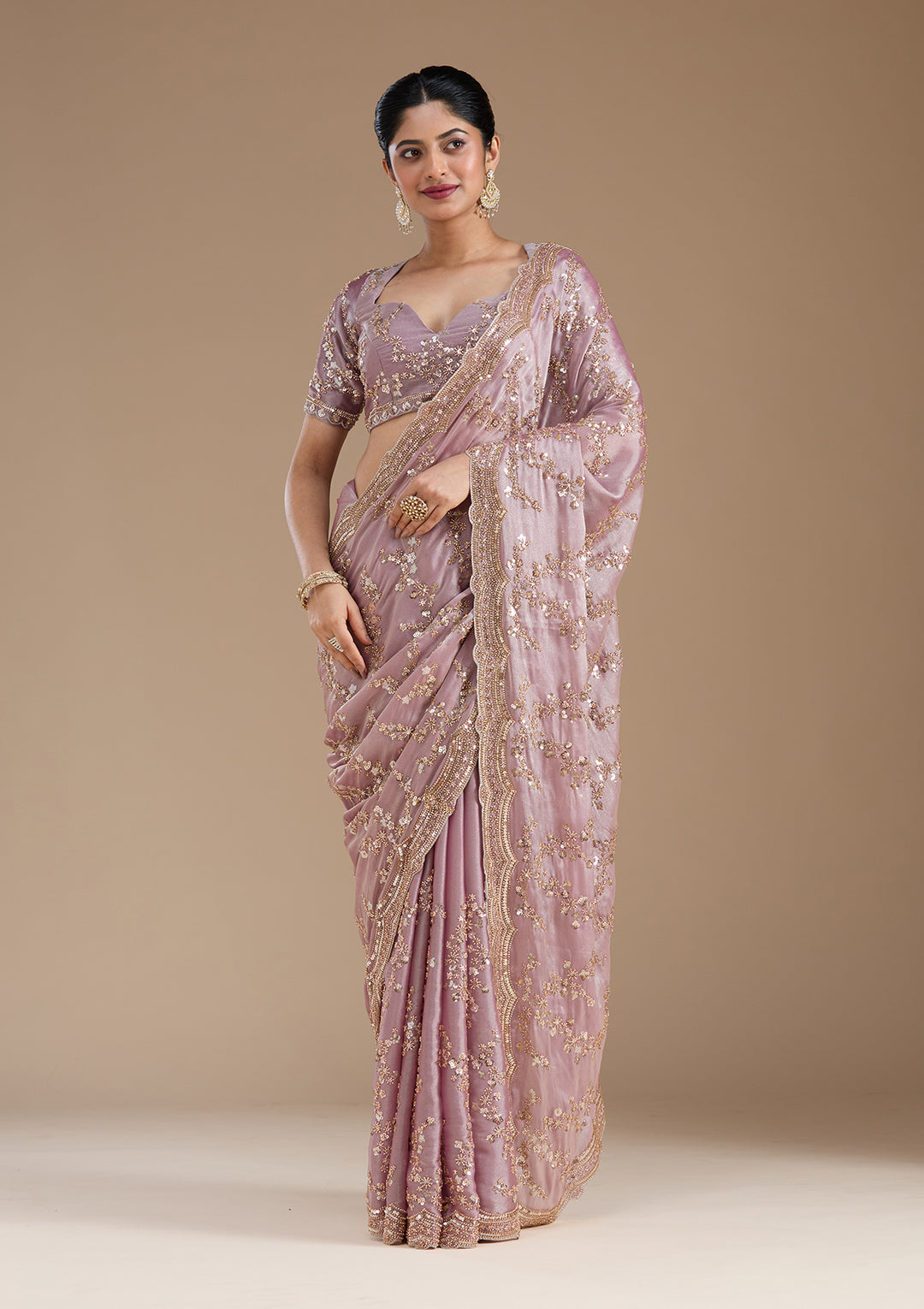 Light Lavender Cutdana Tissue Saree