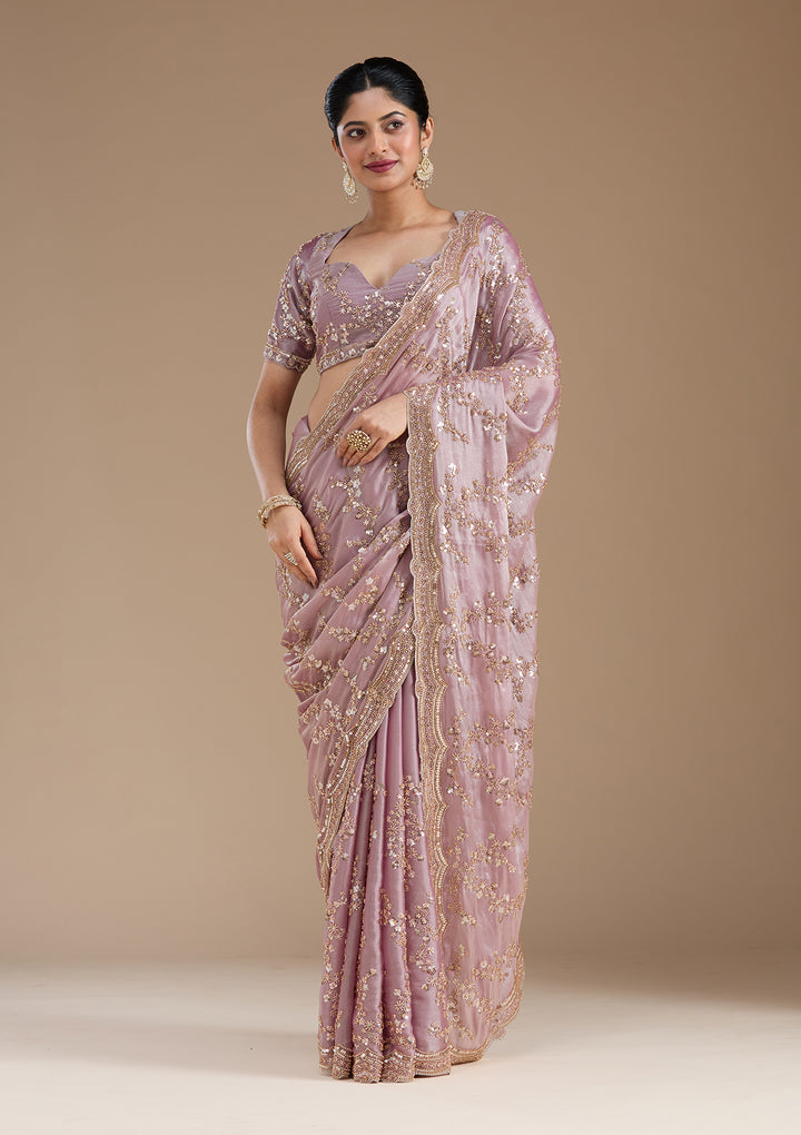 Light Lavender Cutdana Tissue Saree