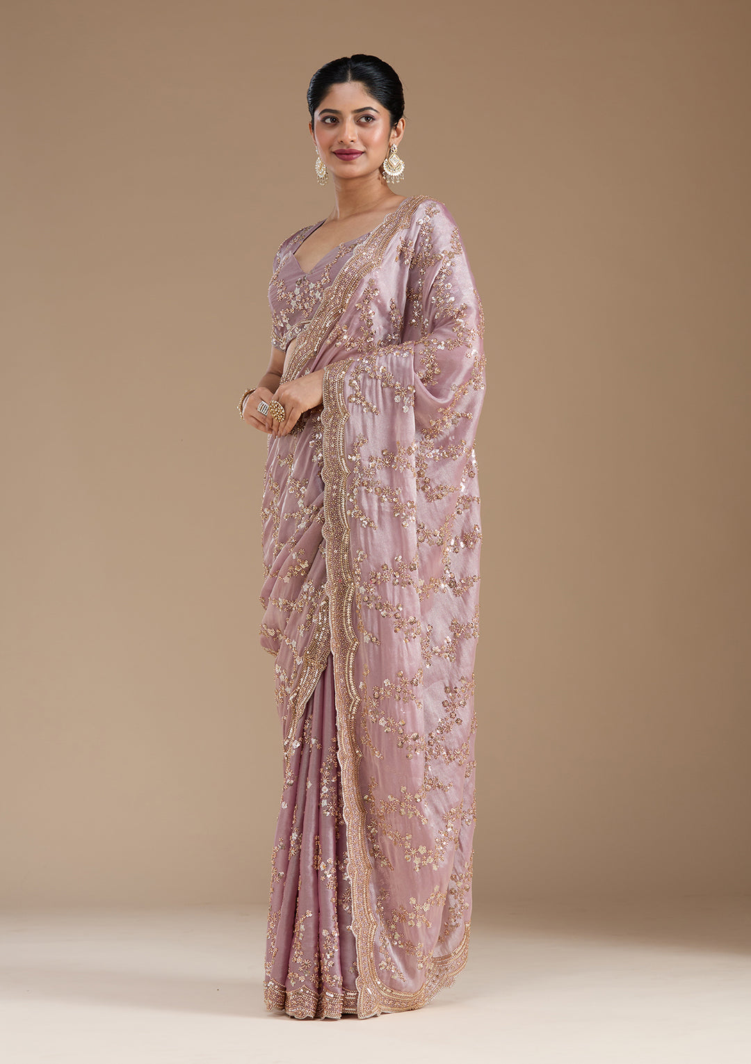 Light Lavender Cutdana Tissue Saree