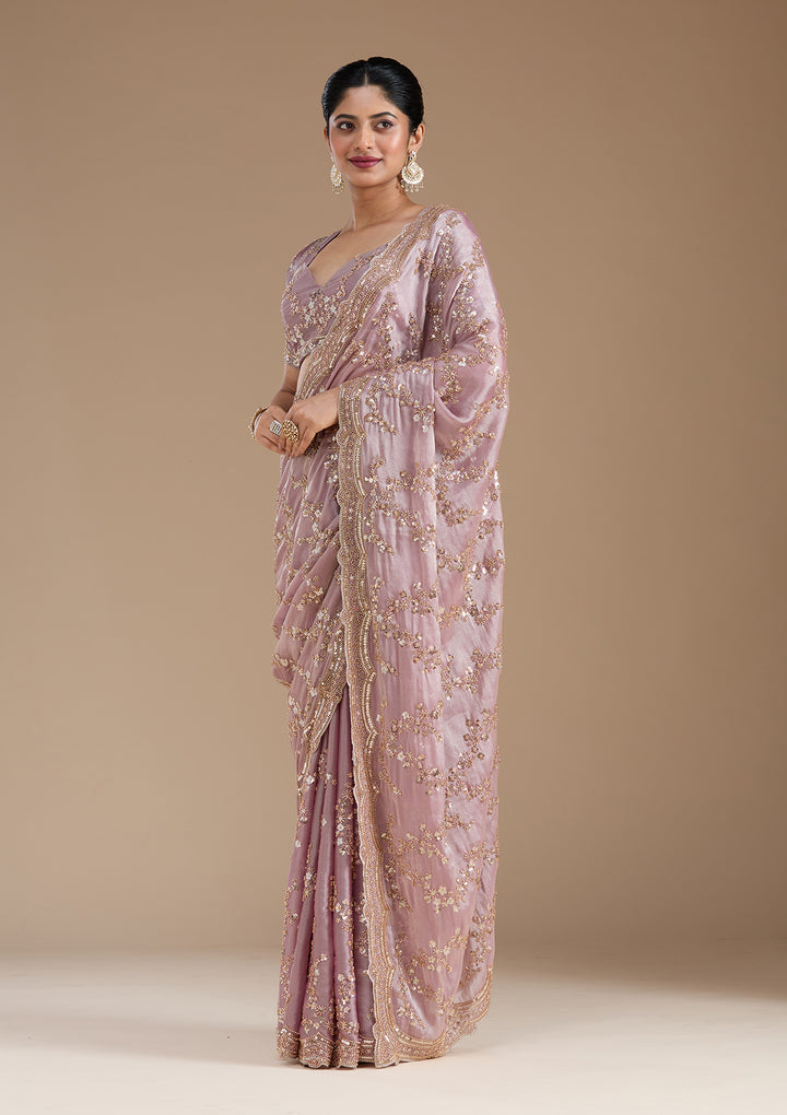Light Lavender Cutdana Tissue Saree