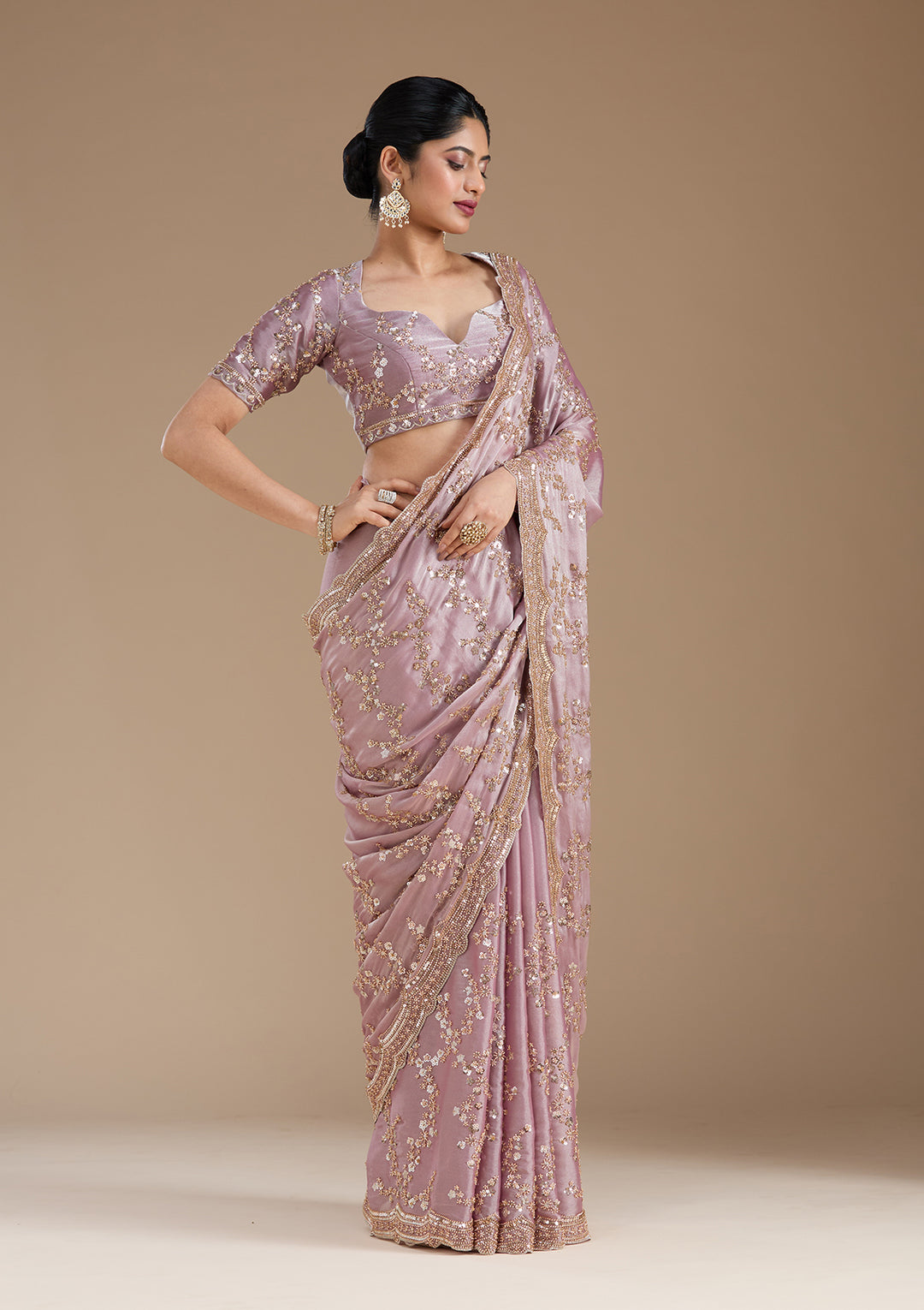 Light Lavender Cutdana Tissue Saree