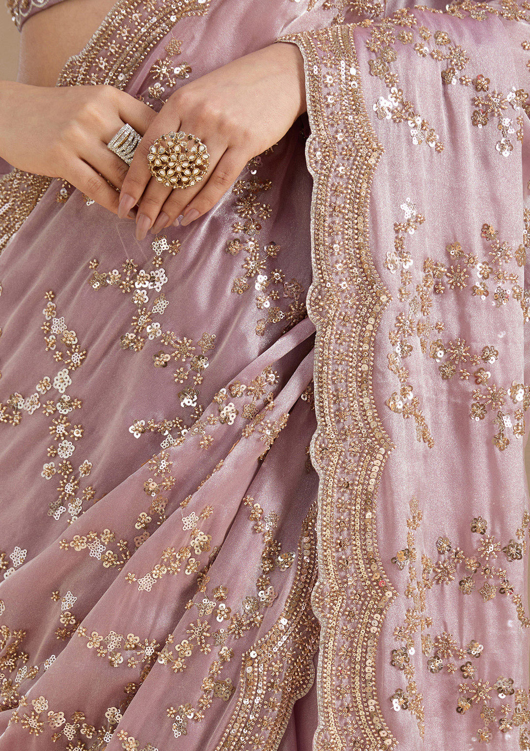 Light Lavender Cutdana Tissue Saree