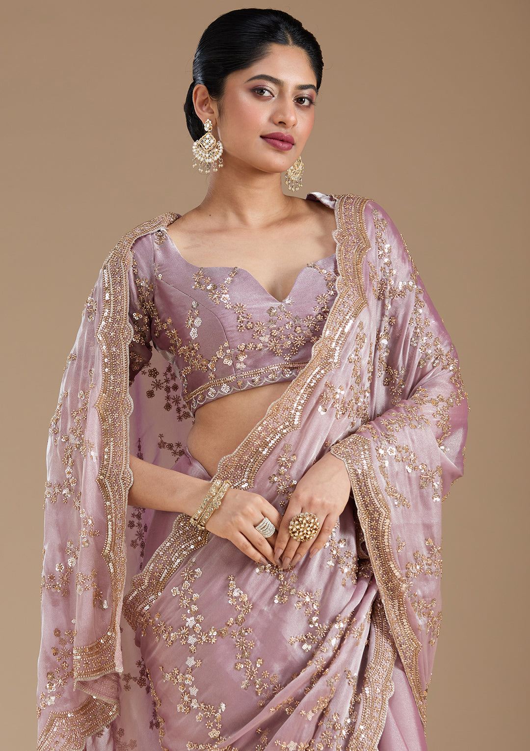 Light Lavender Cutdana Tissue Saree