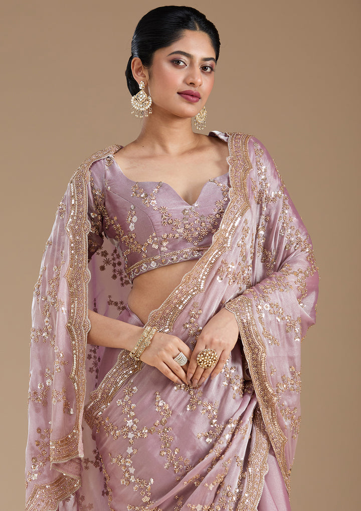 Light Lavender Cutdana Tissue Saree