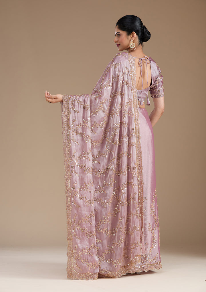 Light Lavender Cutdana Tissue Saree