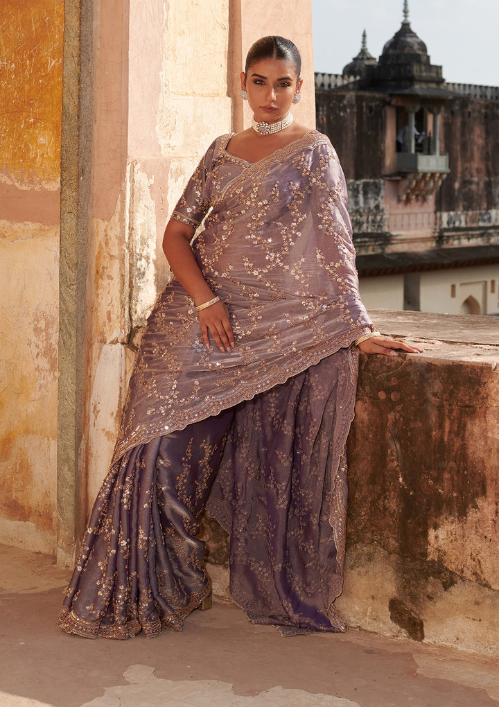 Violet Cutdana Tissue Saree
