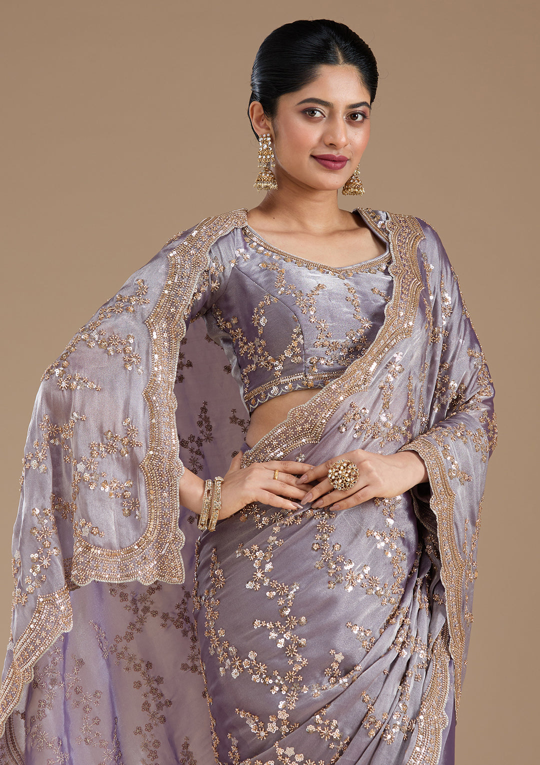 Violet Cutdana Tissue Saree