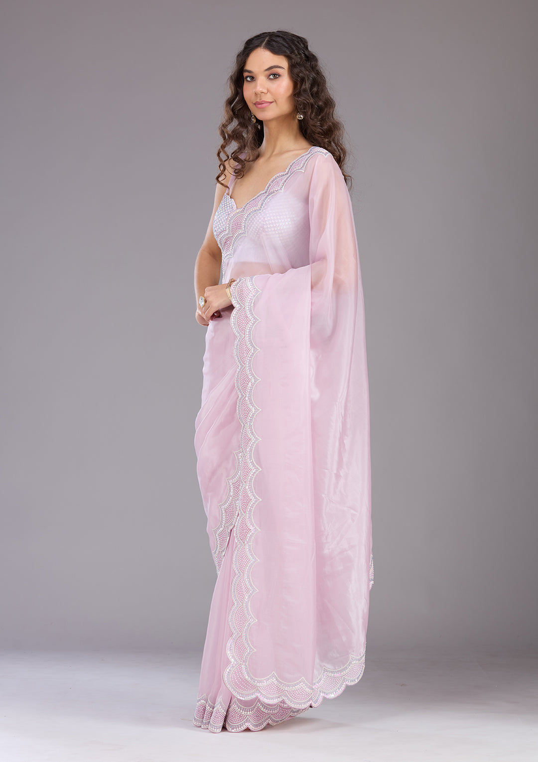 Lavender Sequins Organza Saree
