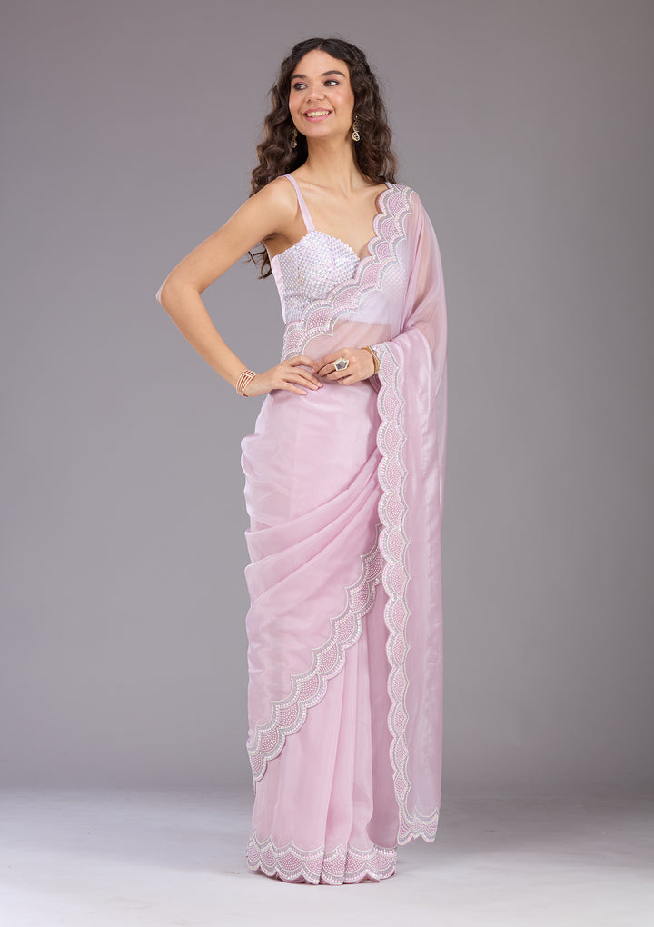 Lavender Sequins Organza Saree