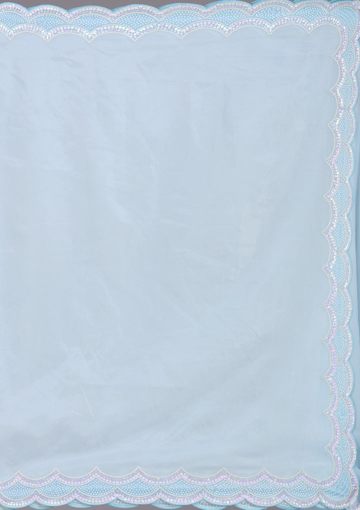 Sky Blue Sequins Organza Saree