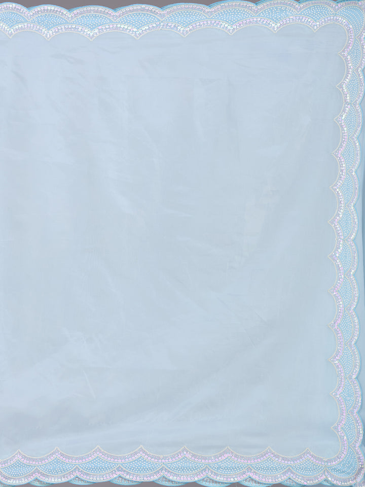 Sky Blue Sequins Organza Saree