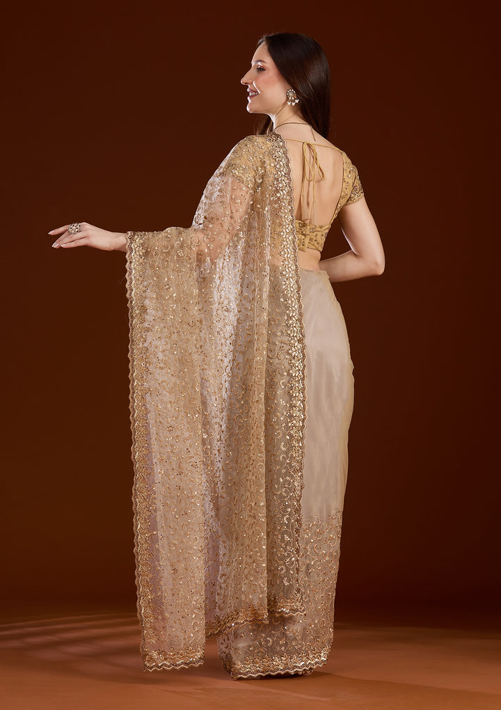 Gold Sequins Net Saree
