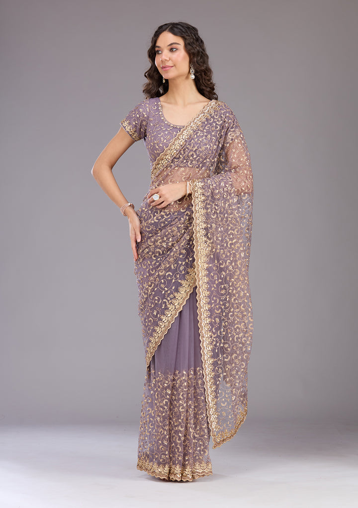 Lavender Sequins Net Saree