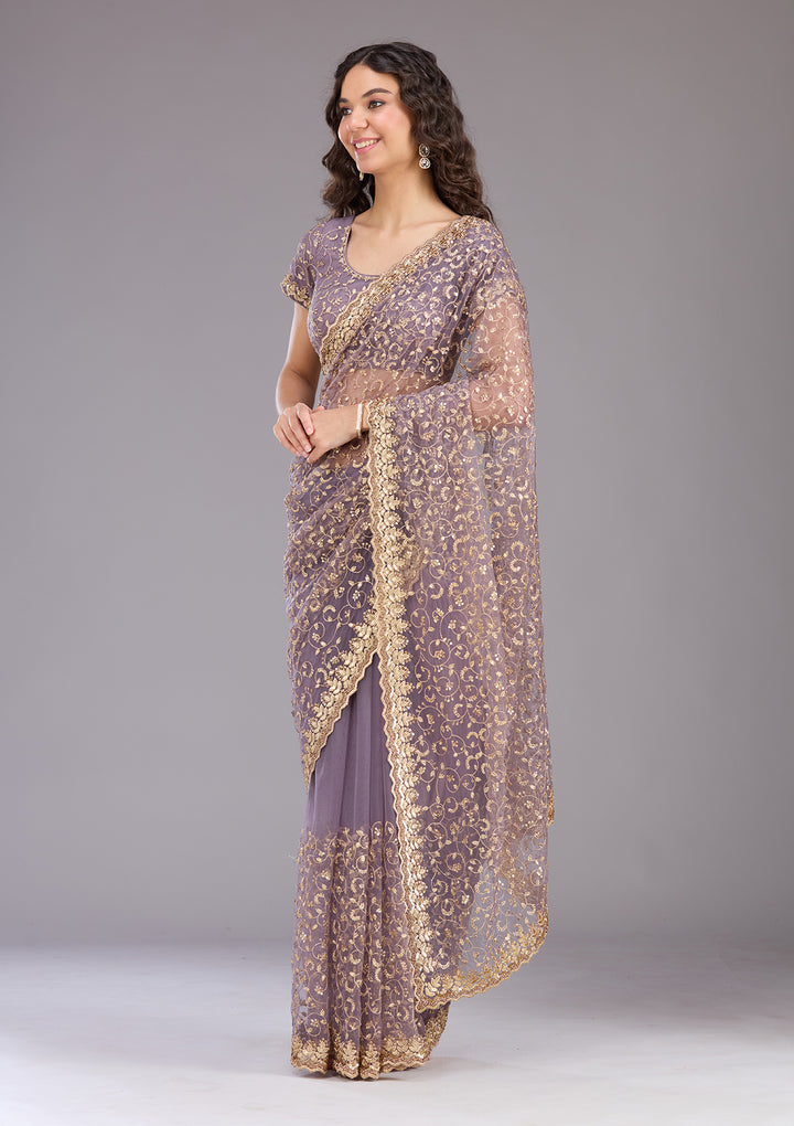 Lavender Sequins Net Saree