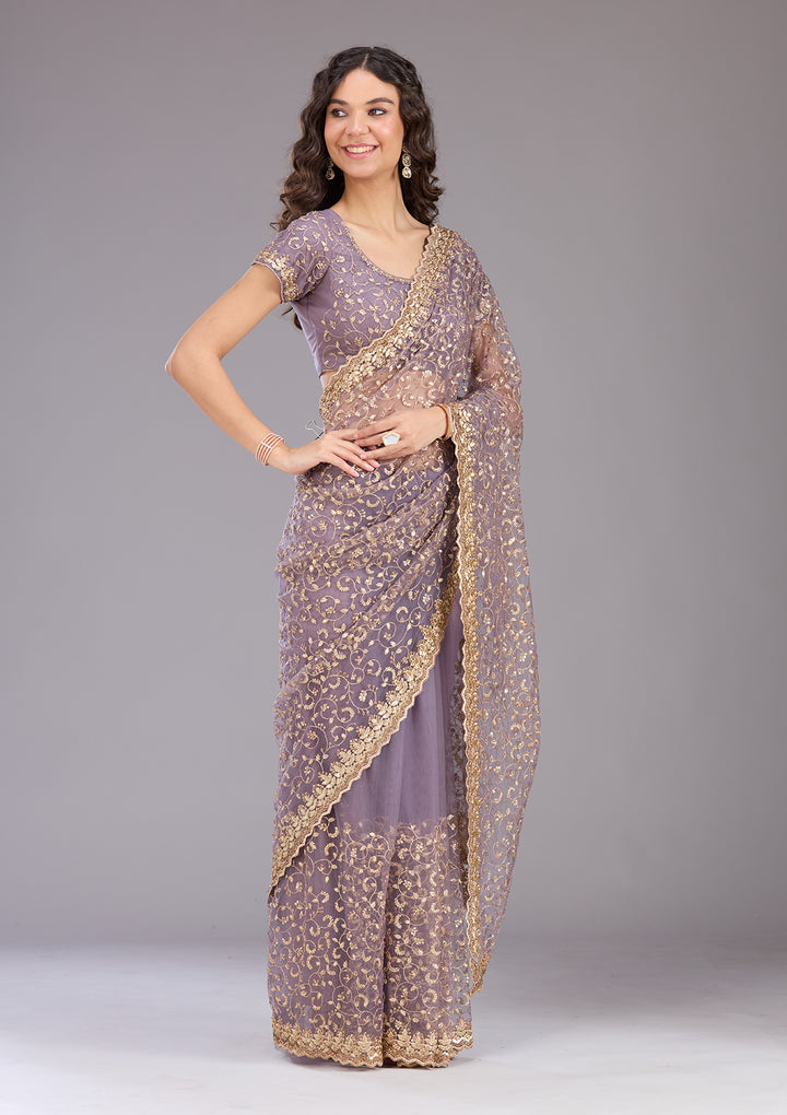 Lavender Sequins Net Saree