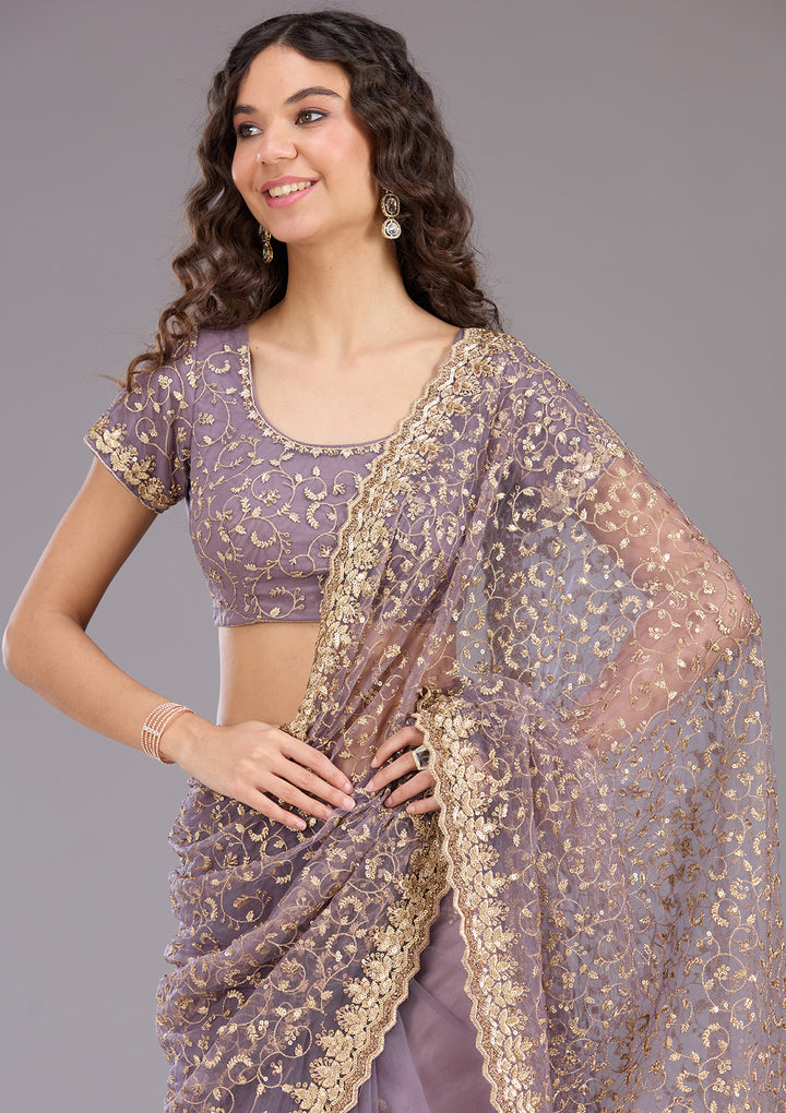 Lavender Sequins Net Saree