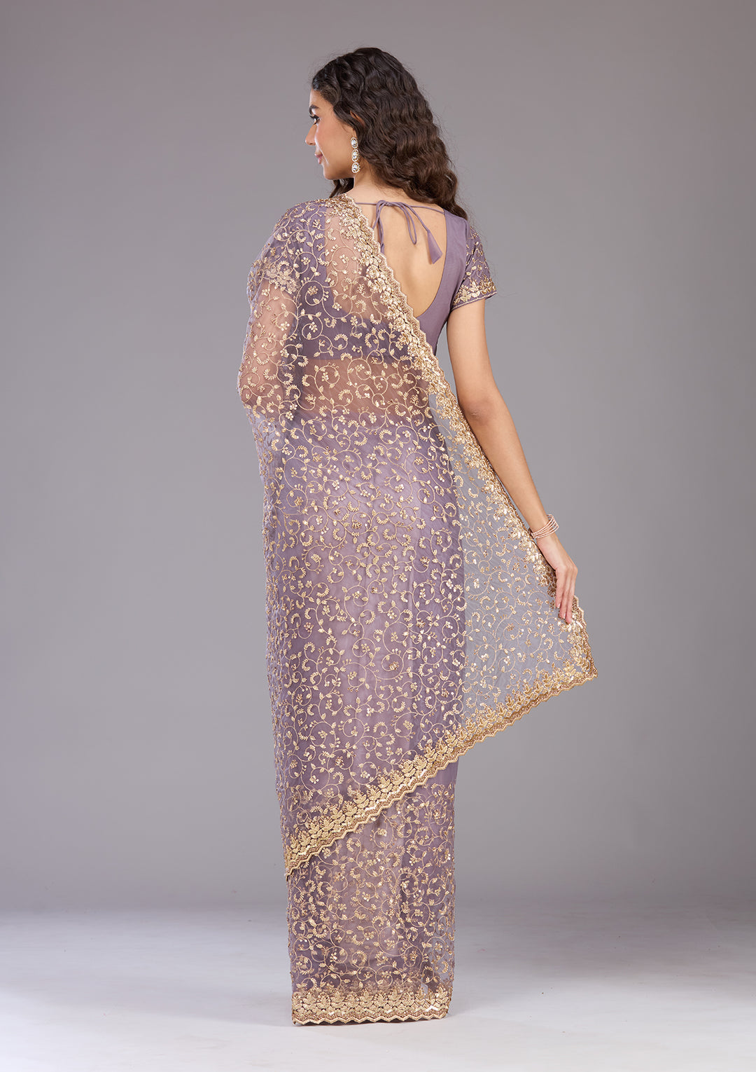 Lavender Sequins Net Saree