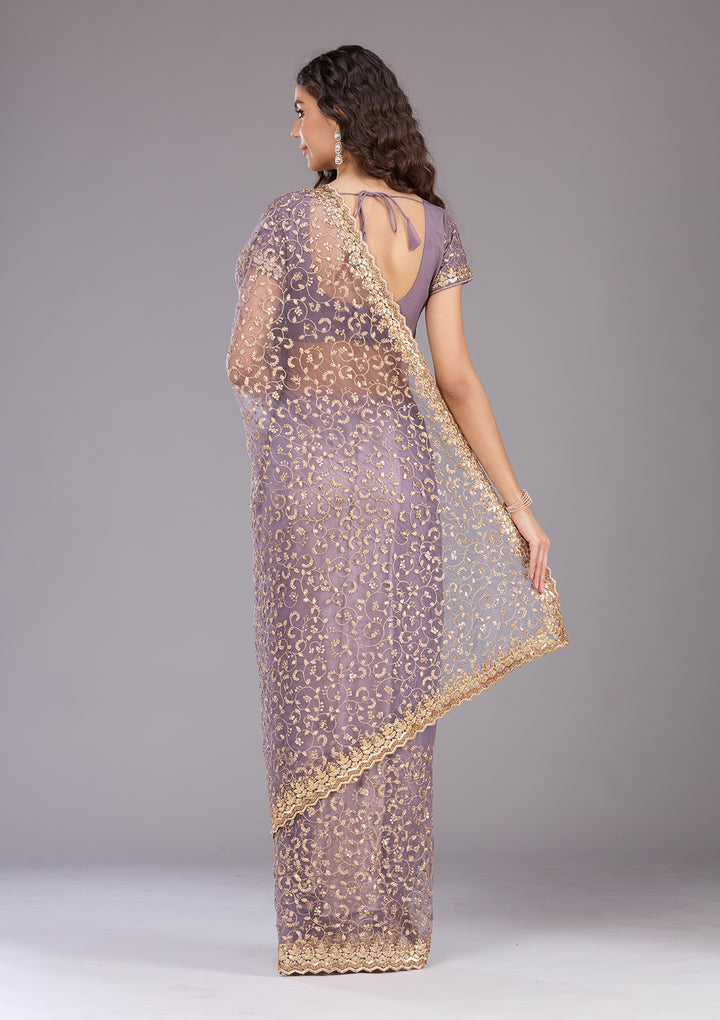 Lavender Sequins Net Saree