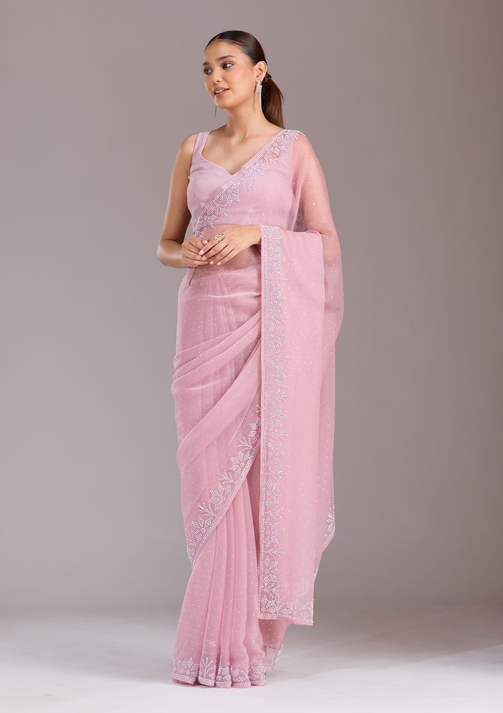 Mauve Stonework (Silver) Chiffon Saree