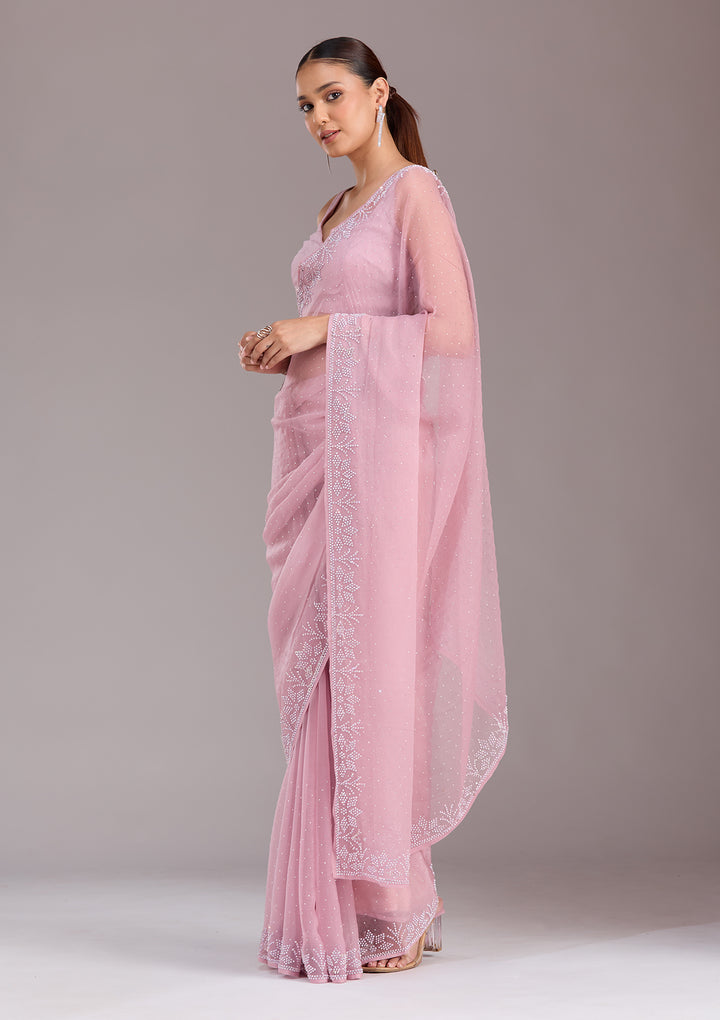 Mauve Stonework (Silver) Chiffon Saree