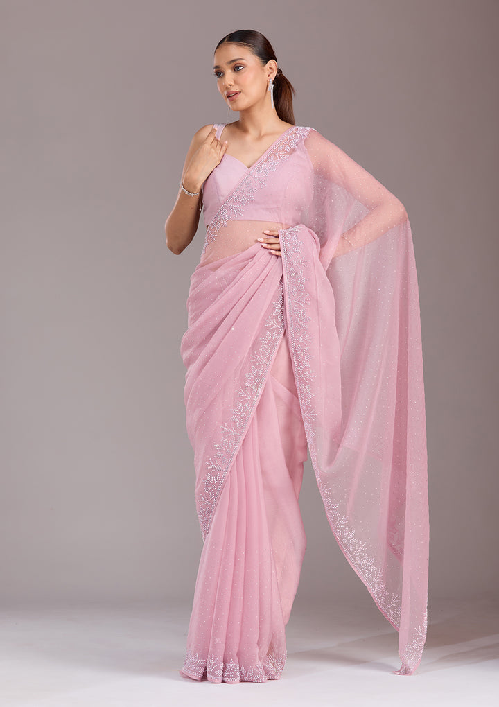 Mauve Stonework (Silver) Chiffon Saree