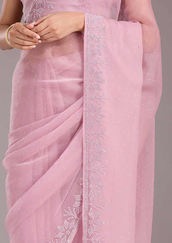 Mauve Stonework (Silver) Chiffon Saree