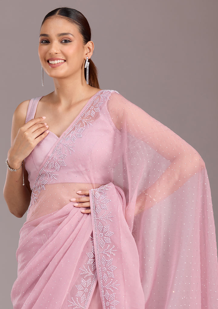 Mauve Stonework (Silver) Chiffon Saree