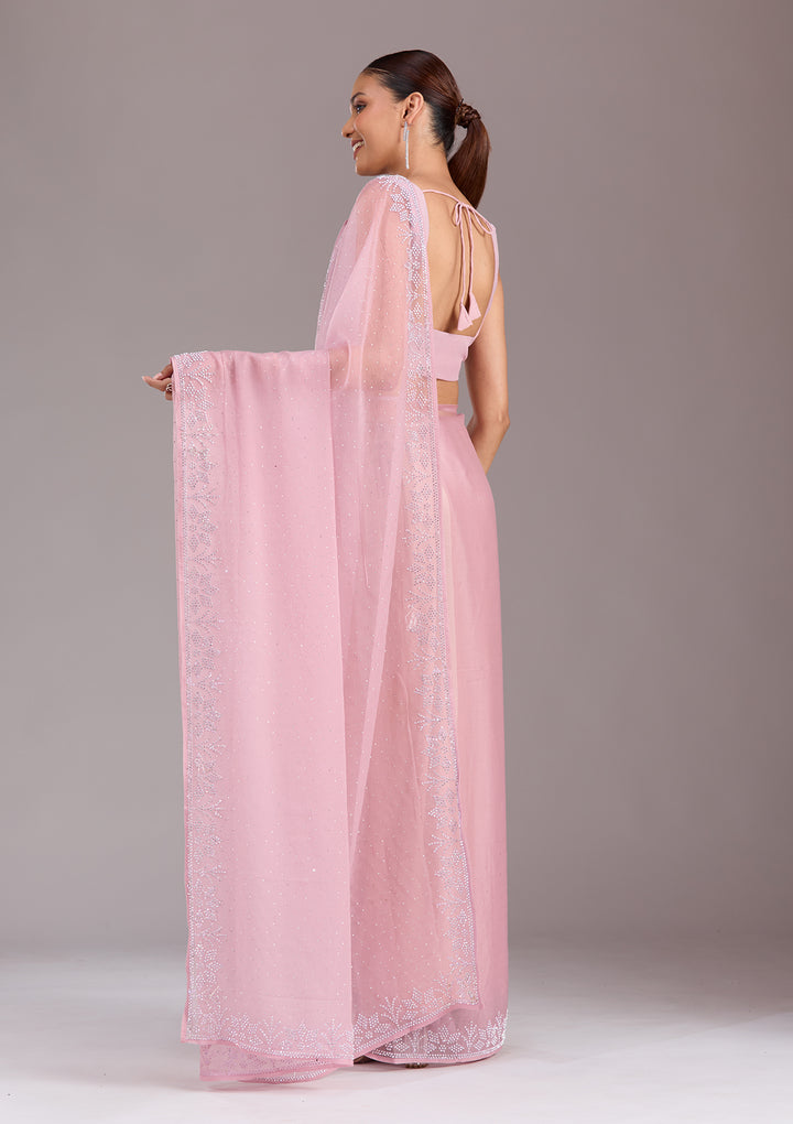 Mauve Stonework (Silver) Chiffon Saree