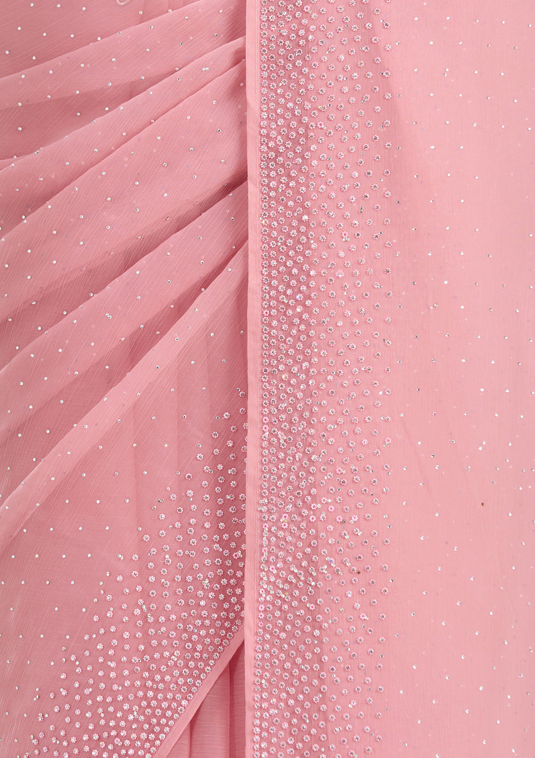 Gajari Pink Stonework (Silver) Chiffon Saree