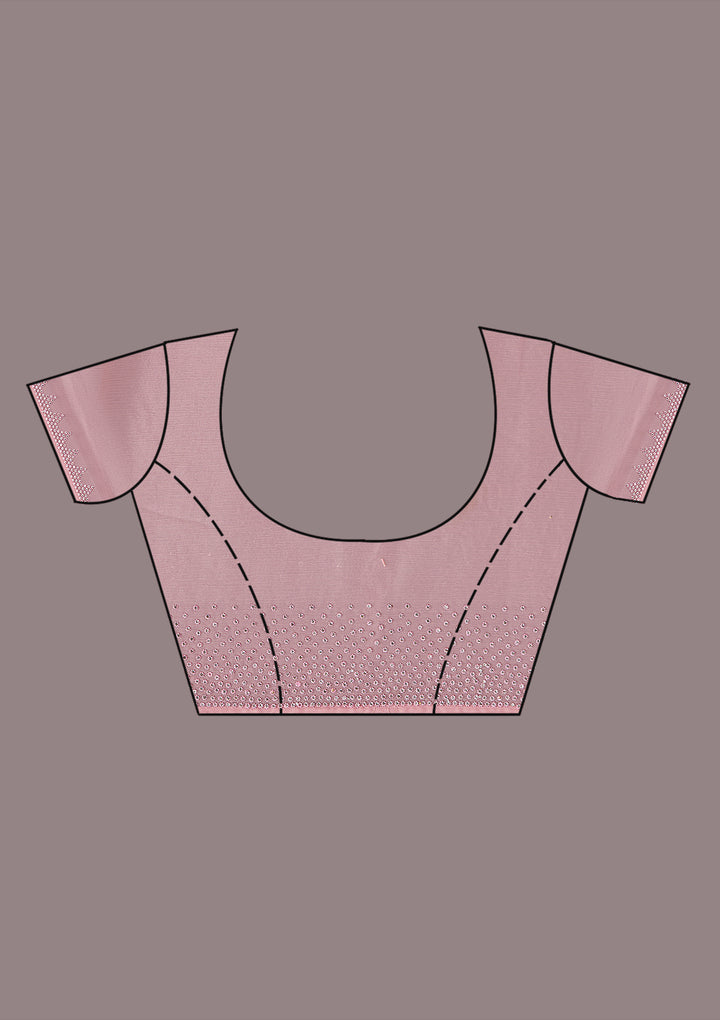 Gajari Pink Stonework (Silver) Chiffon Saree