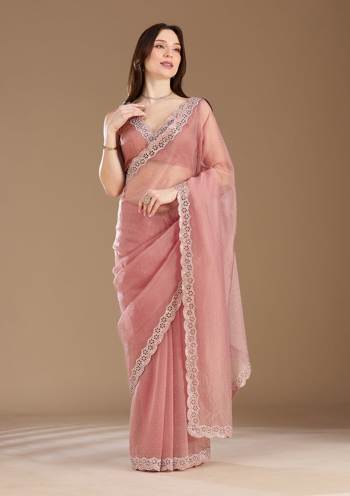 Onion Pink Cutdana Tissue Saree