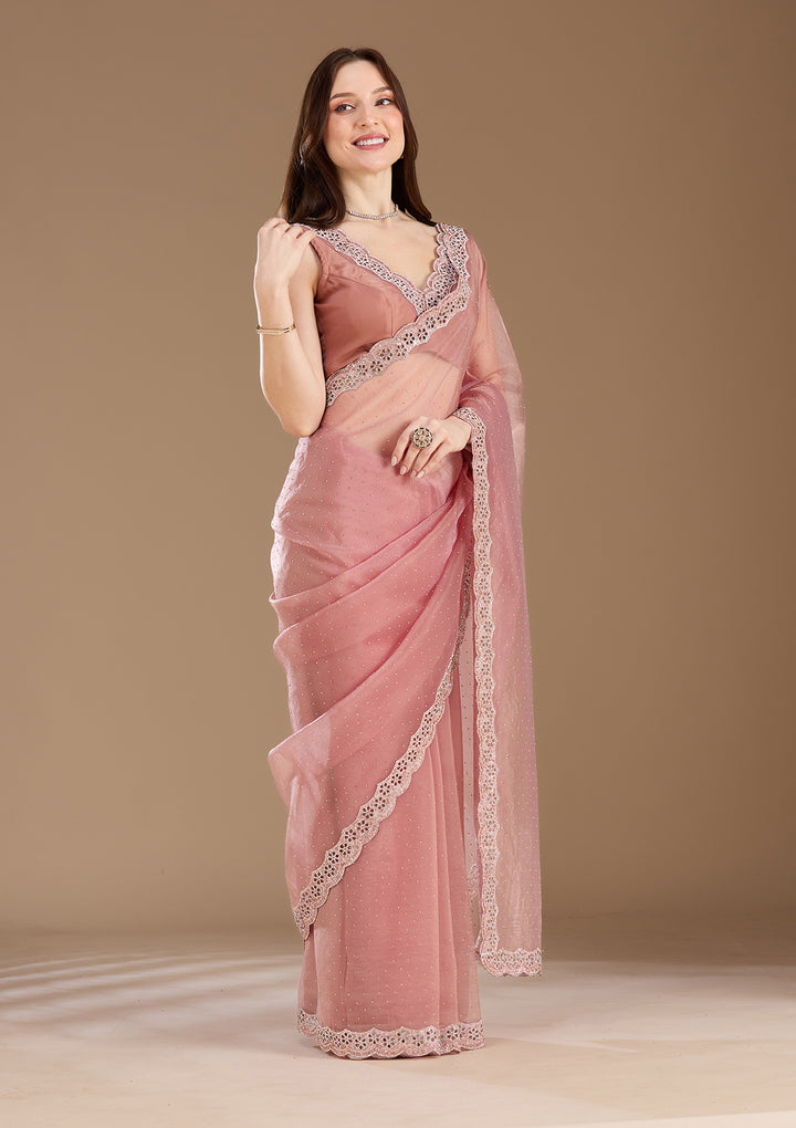 Onion Pink Cutdana Tissue Saree