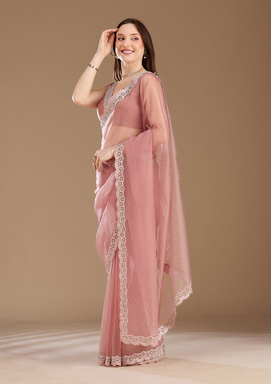 Onion Pink Cutdana Tissue Saree