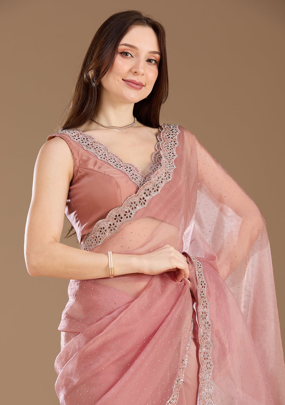 Onion Pink Cutdana Tissue Saree