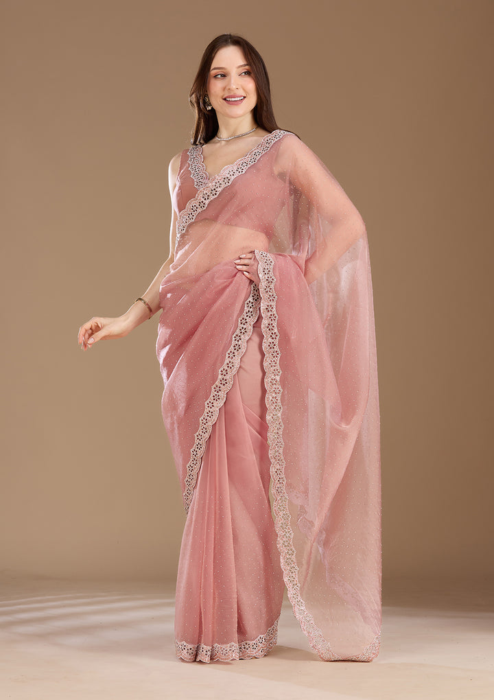 Onion Pink Cutdana Tissue Saree