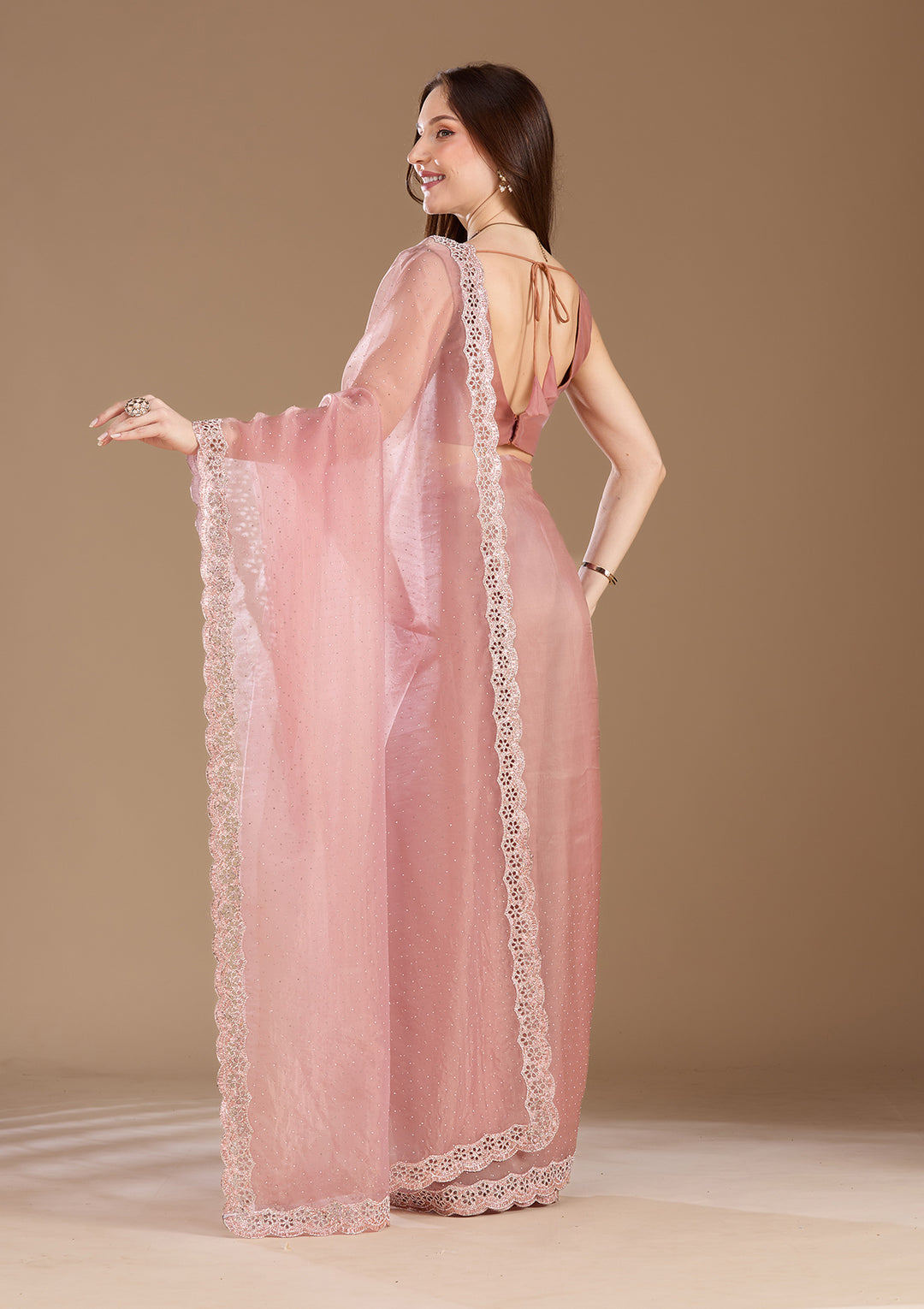 Onion Pink Cutdana Tissue Saree