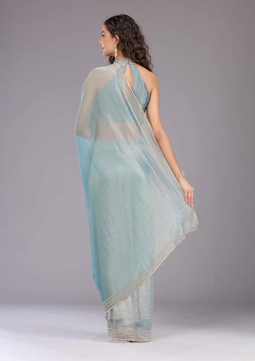 Blue Stonework (Gold) Organza Saree