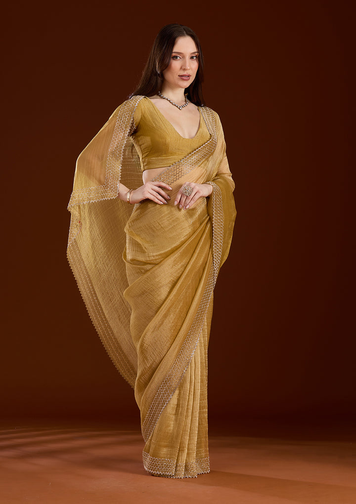 Mustard Stonework (Gold) Organza Saree